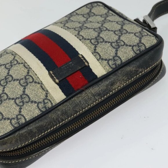 GUCCI GG Supreme Sherry Line Shoulder Bag PVC Navy Silver Red 162910 Auth ep9588 - Picture 6 of 16